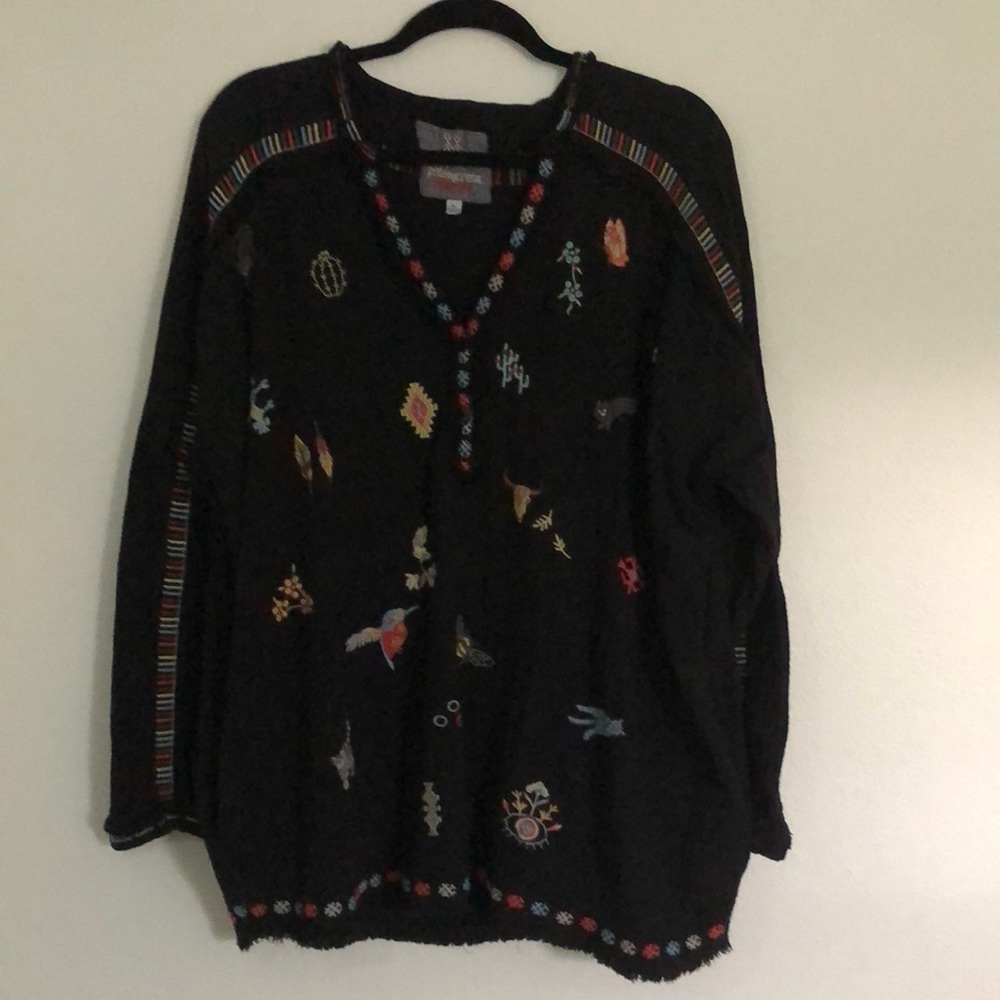 Pete & Greta Johnny Was Blouse with Pockets Southwest Embroidery